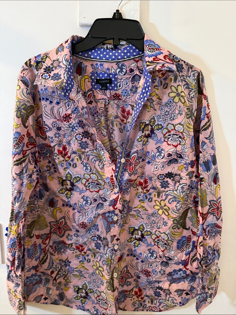 Talbots Pink Floral Print Button-Down Shirt with Blue Accents